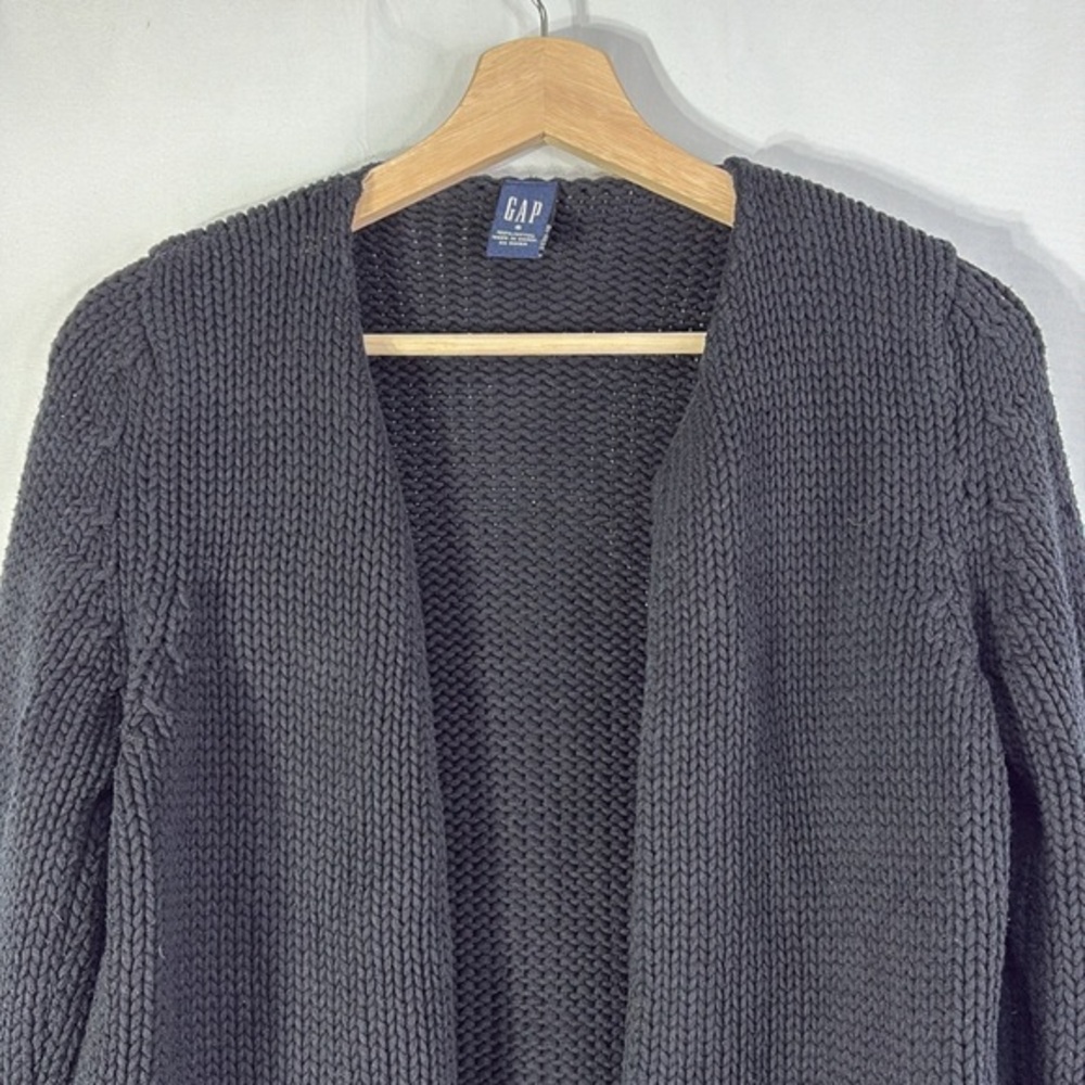 GAP Open-Front Chunky Knit Cardigan in Dark Gray